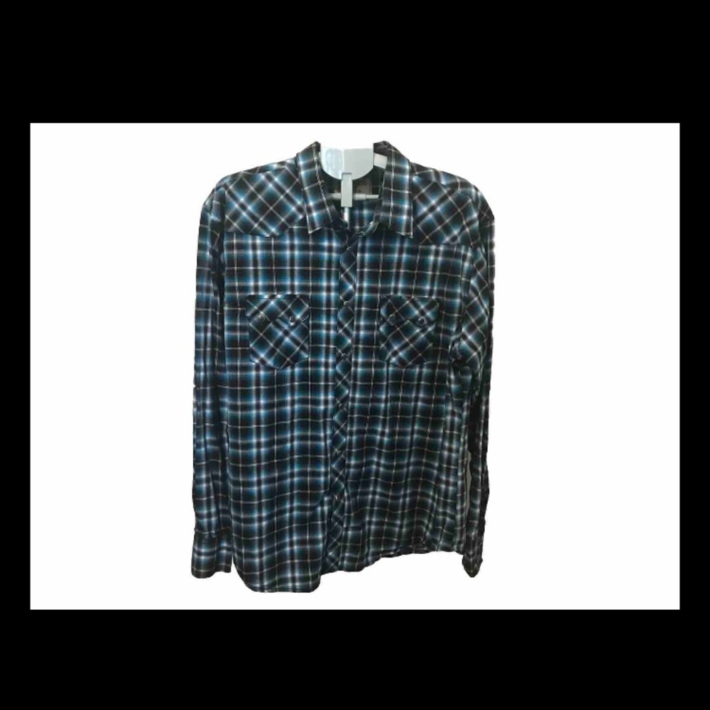 Wrangler Mens Retro Snap Button Men's Plaid Shirt - Black and Blue XXL